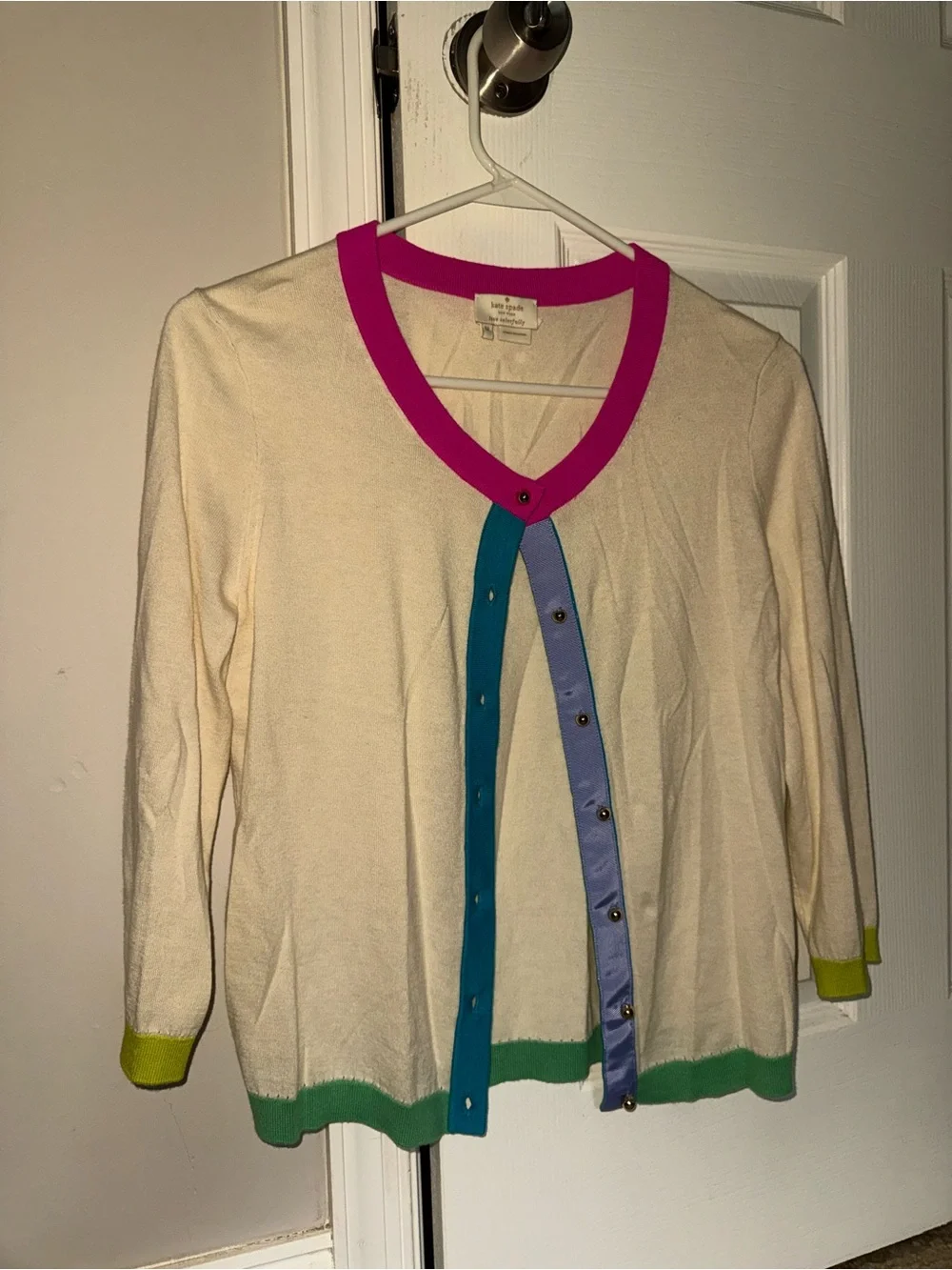 Kate Spade Cream Colorful Contrast-Trim V-Neck Button Down Cardigan